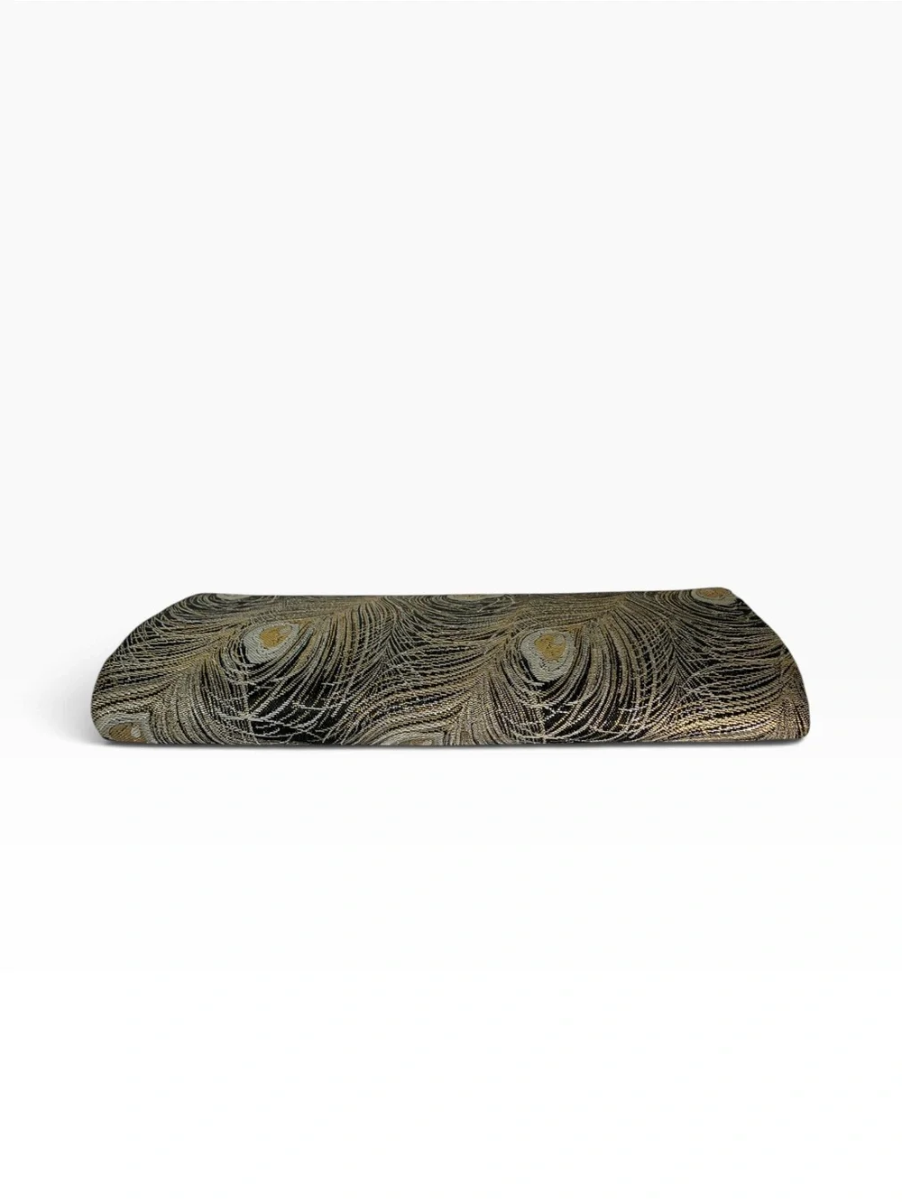 Vintage Japan Peacock Feather Brocade Evening Clutch Silver Tone Frame